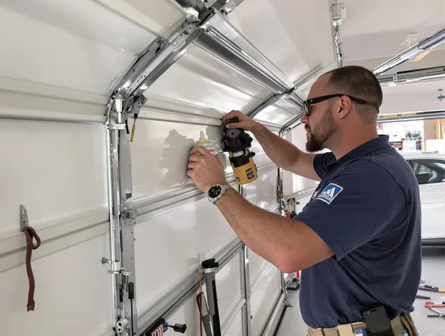 Foxborough Garage Door Repair technician quieting a noisy garage door in Foxborough