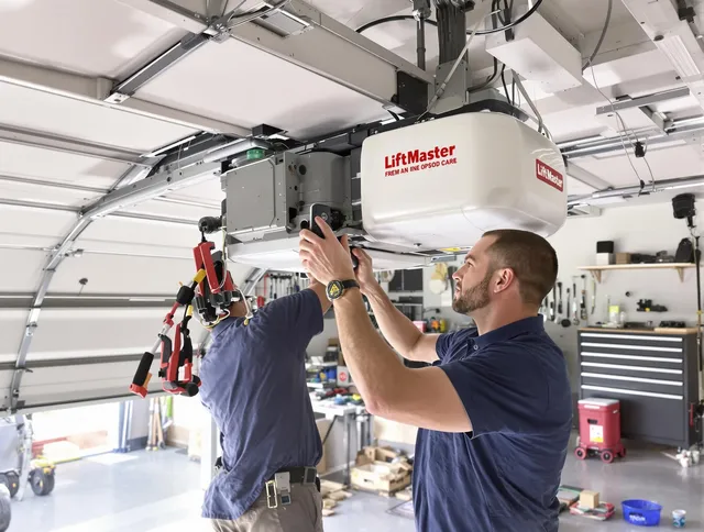 Foxborough Garage Door Repair technician performing advanced diagnostics on garage opener in Foxborough
