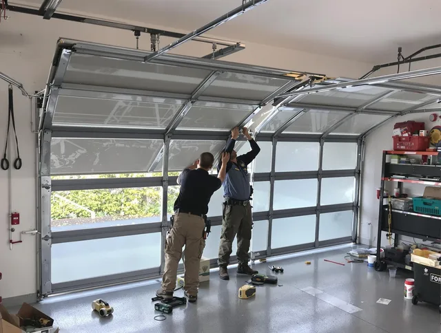 Foxborough Garage Door Repair expert performing precise panel replacement on Foxborough garage door